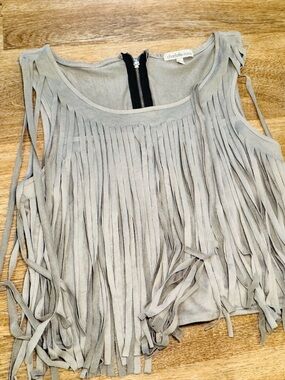 Charlotte Russe Light Gray Fringe Tank Top
